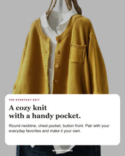 Berlinda editorial styling card: Round neckline, Chest pocket, Button front.