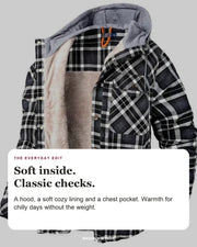 Colton jacket editorial card: hood, chest pocket, soft lining.