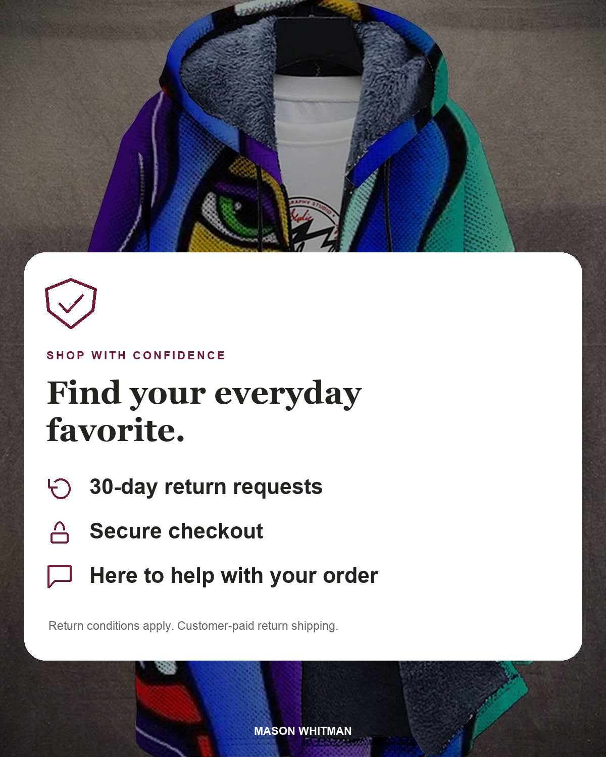 Mason Whitman shopping information: 30-day return requests, secure checkout and customer support. Conditions and customer-paid return shipping apply.