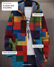 Cynthia details: lined hood, plush lining and color-block print.