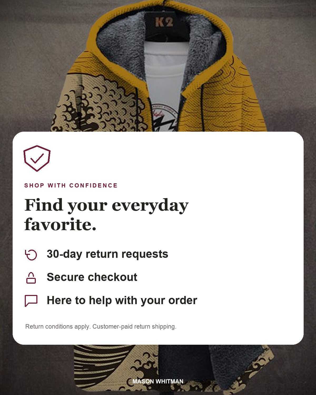 Mason Whitman shopping information: 30-day return requests, secure checkout and customer support. Conditions and customer-paid return shipping apply.