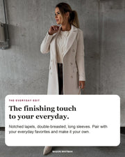 Emeline editorial styling card: Notched lapels, Double-breasted, Long sleeves.