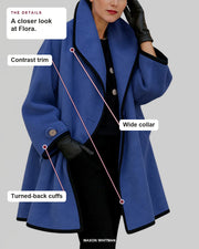 Flora details: Contrast trim, Wide collar, Turned-back cuffs.
