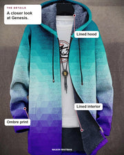 Genesis details: lined hood, lined interior and ombre print.