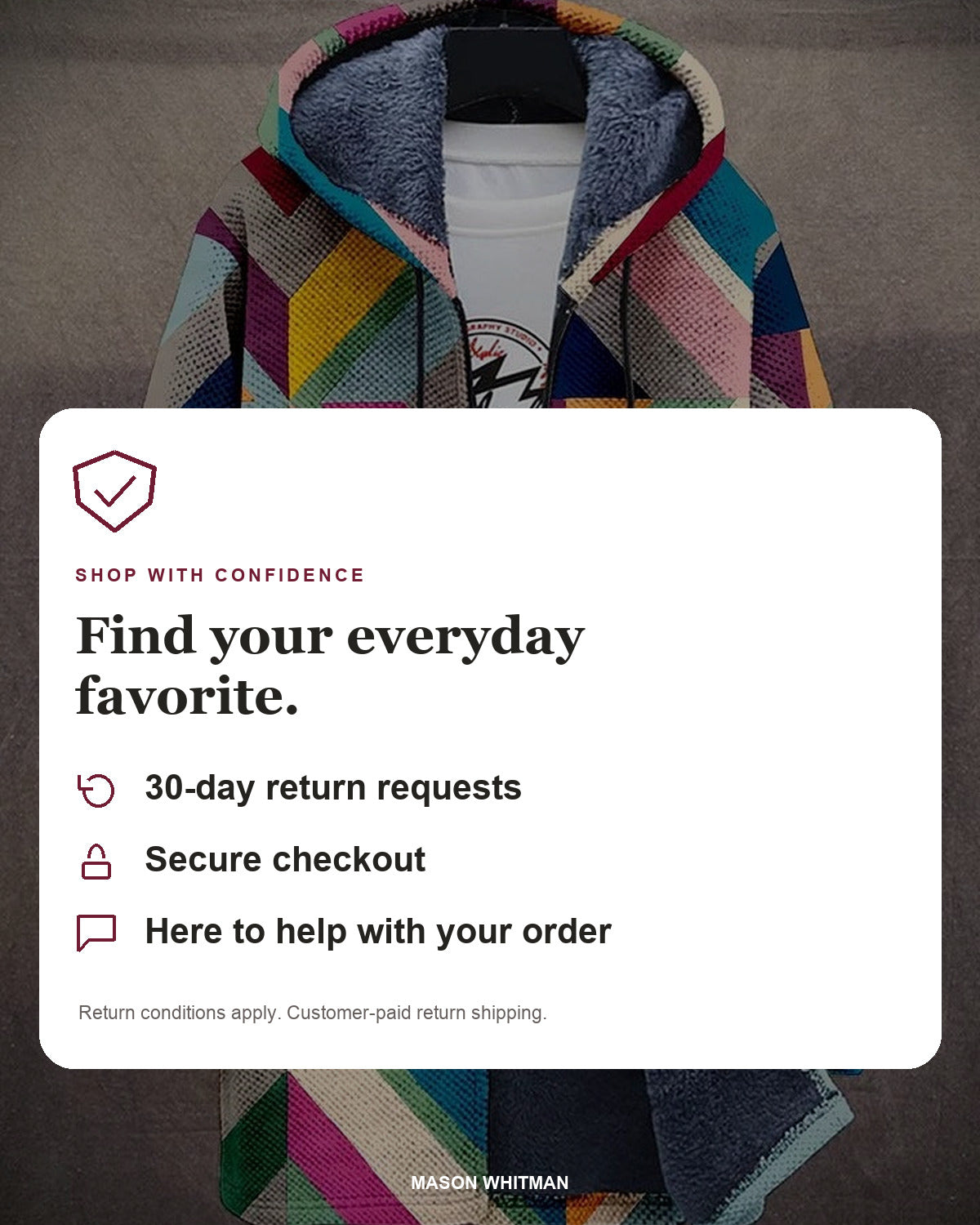 Mason Whitman shopping information: 30-day return requests, secure checkout and customer support. Conditions and customer-paid return shipping apply.