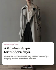 Katherine editorial styling card: Wide lapels, Double-breasted, Long sleeves.