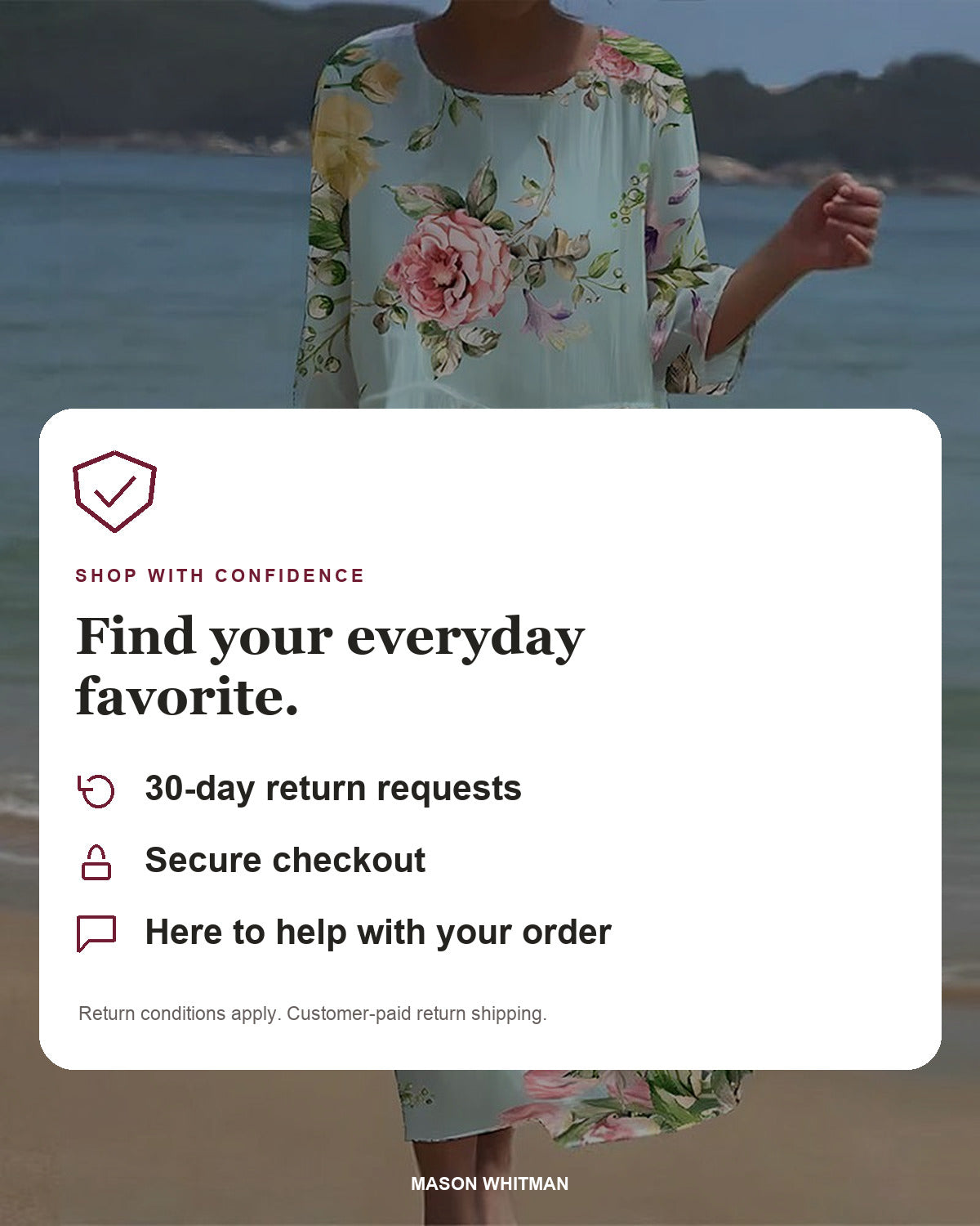 Mason Whitman shopping information: 30-day return requests, secure checkout and customer support. Return conditions and customer-paid return shipping apply.