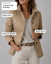Kelley | Lightweight Quilted Jacket details: Stand collar, Diamond quilting, Button front.
