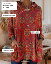 Lizzy details: Hooded neckline, Retro print, Front pockets.
