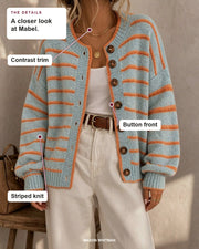 Mabel details: Contrast trim, Button front, Striped knit.