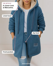 Marceline details: Lined hood, Zip front, Front pockets.
