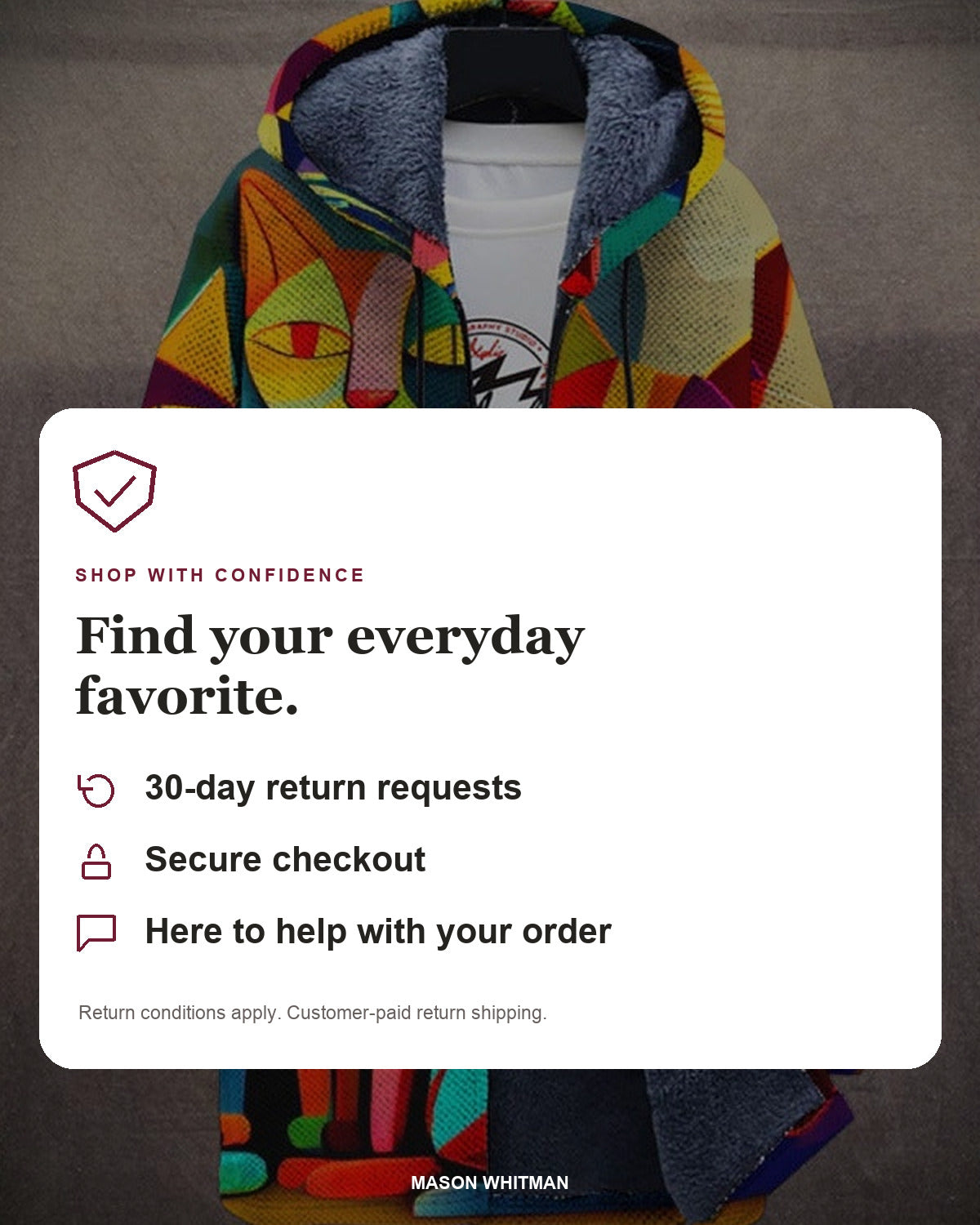 Mason Whitman shopping information: 30-day return requests, secure checkout and customer support. Conditions and customer-paid return shipping apply.