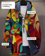 Rafferty details: lined hood, plush lining and cat print.