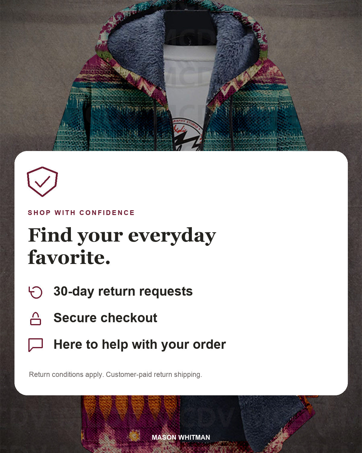 Mason Whitman shopping information: 30-day return requests, secure checkout and customer support. Conditions and customer-paid return shipping apply.
