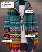 Sophie details: lined hood, lined interior and folk-style print.