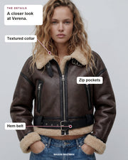 Verena details: Textured collar, Zip pockets, Hem belt.