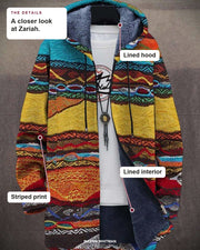 Zariah details: lined hood, lined interior and striped print.
