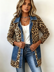 Fablenne | Leopard Print Denim Panel Contrast Longline Jacket