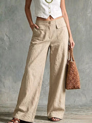 Women's Solid Color High-waisted Casual Loose Cotton Linen Wide-leg Pants