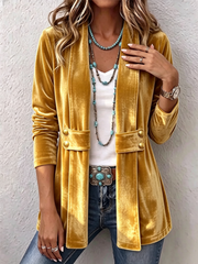 Holliwell | Vintage Lapel Button-Accent Long Sleeve Open Front Jacket