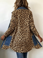 Fablenne | Leopard Print Denim Panel Contrast Longline Jacket