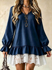 Women's Tiered Ruffle Lace Hem Babydoll Mini Dress