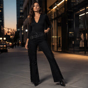 ✨ Western Statement Style | Women's High-Waist Flare Jeans with Side Fringe