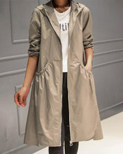 Kathleen | Hooded Zip-Up Long Trench Coat