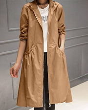 Kathleen | Hooded Zip-Up Long Trench Coat